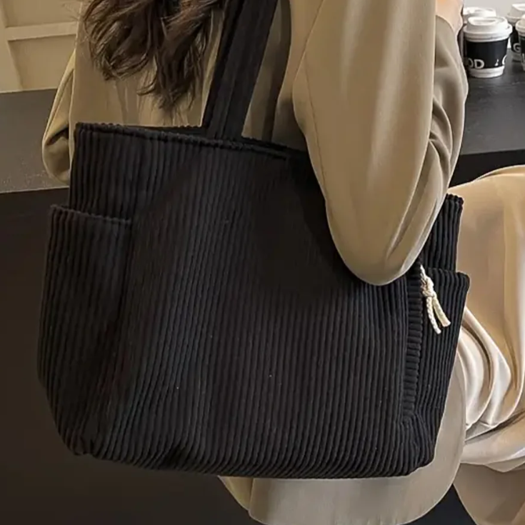 HELENA | Ribbed Tote Bag with Cord Detail