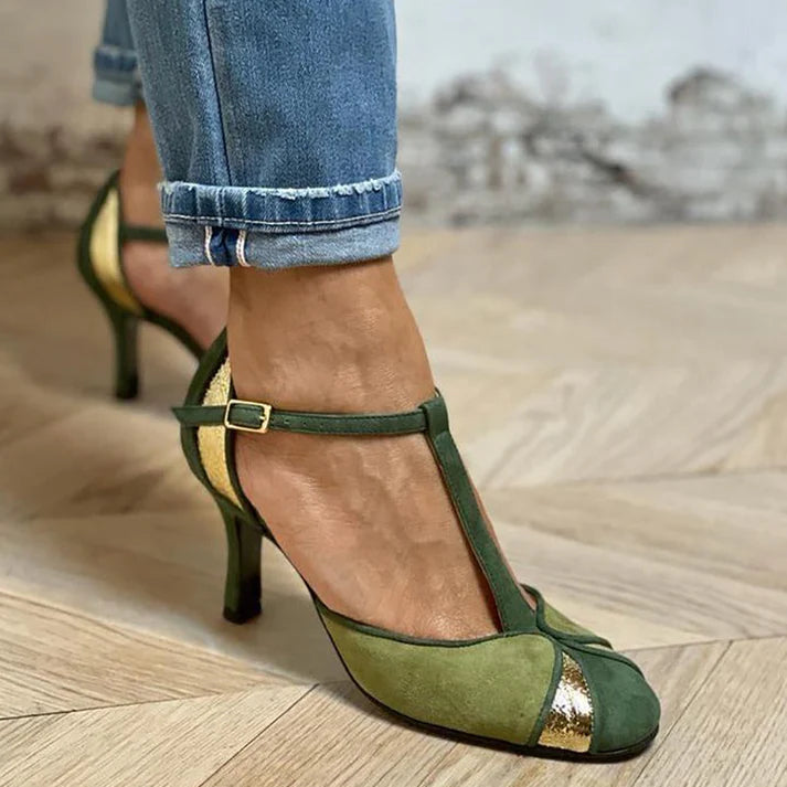 Taviana | Patchwork Closed Toe T-Strap Pumps