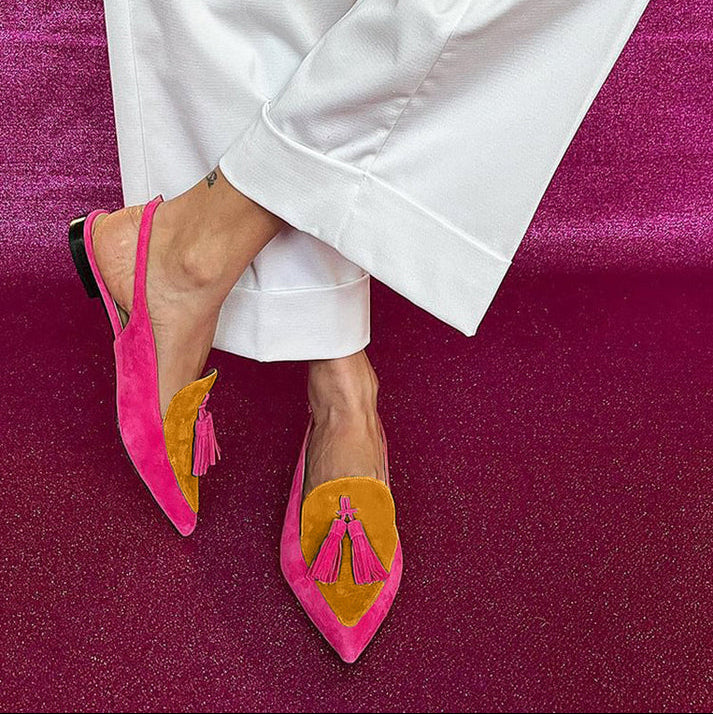 Frendessa | Colourful Ballet Flats with Fringe and Decorative Ankle Strap