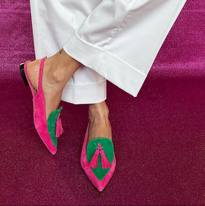 Frendessa | Colourful Ballet Flats with Fringe and Decorative Ankle Strap