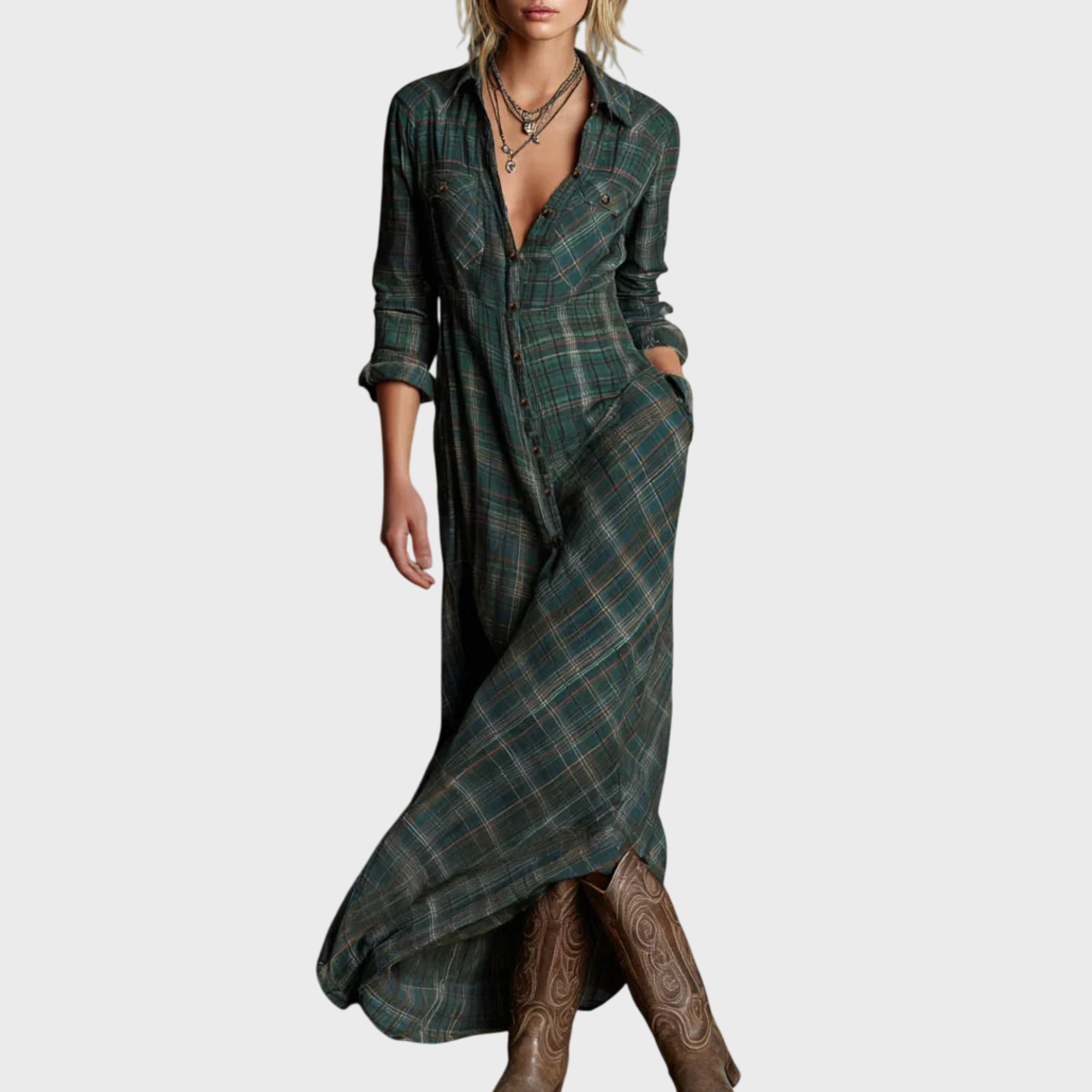 Elena | Plaid Maxi Shirt Dress