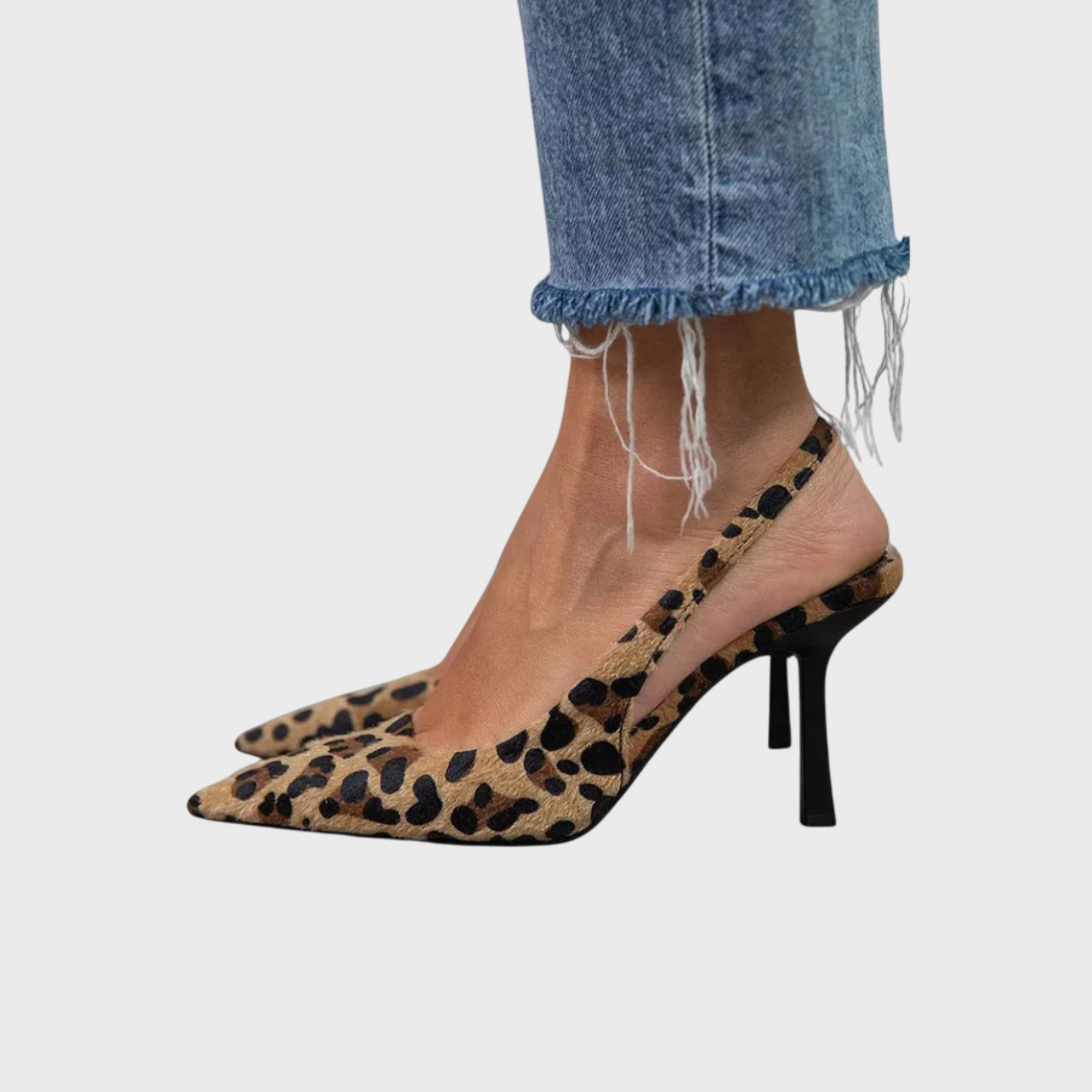 TERESA | Pointed-Toe Leopard Print Slingback Khaki Stilettos
