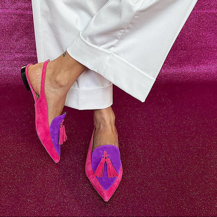 Frendessa | Colourful Ballet Flats with Fringe and Decorative Ankle Strap
