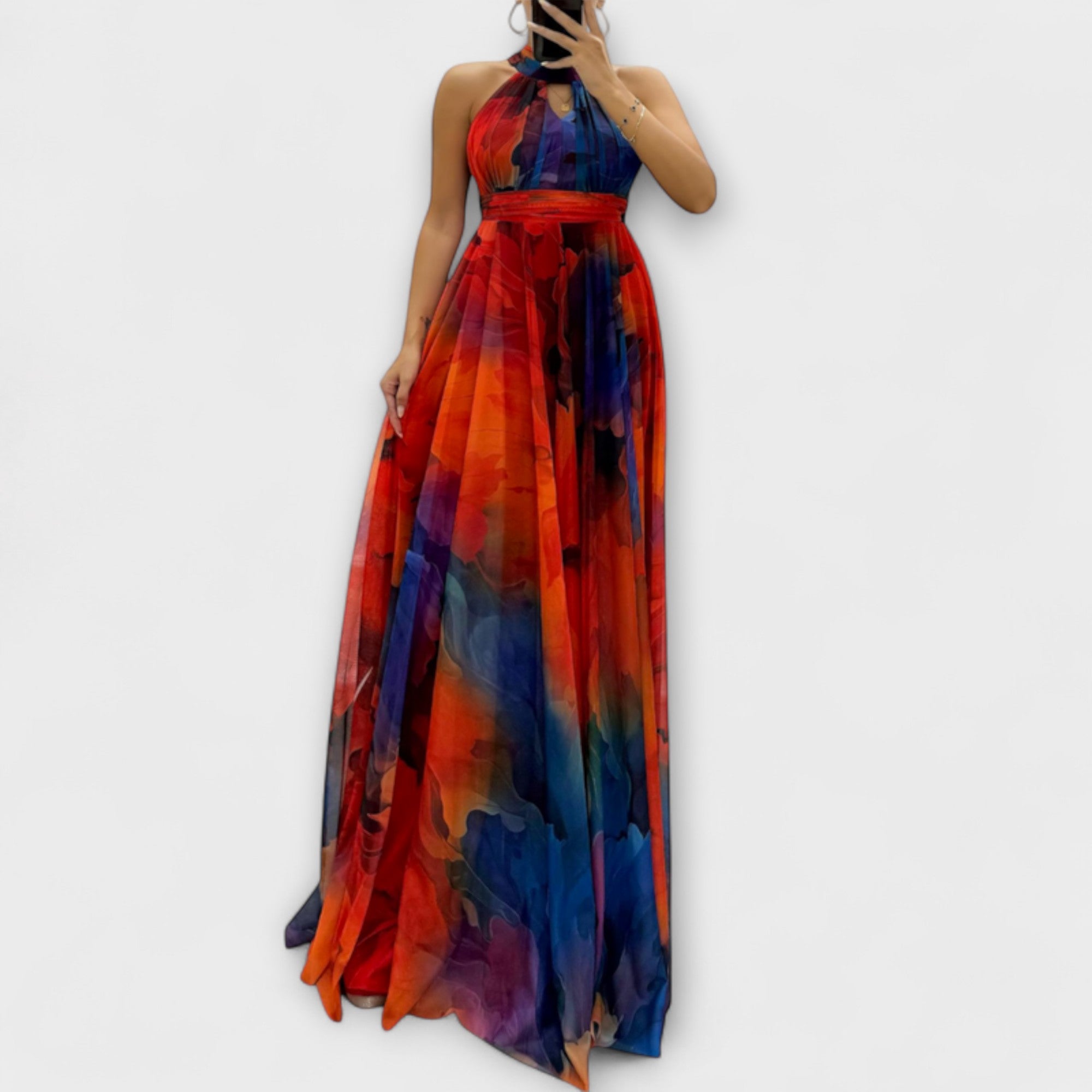 Isalie – Floral Pattern Chiffon Maxi Dress